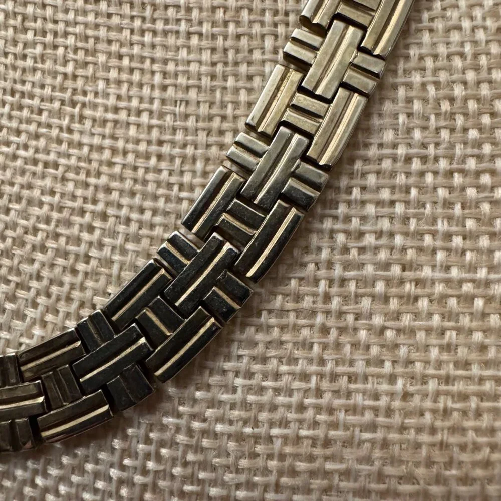 VTG Crown Trifari Necklace DES PAT PEND Silver-Tone Brick Link Choker 40s 50s - Picture 2 of 8
